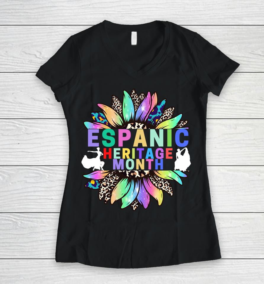 National Hispanic Heritage Month Latin Colorful Sunflower Women V-Neck T-Shirt