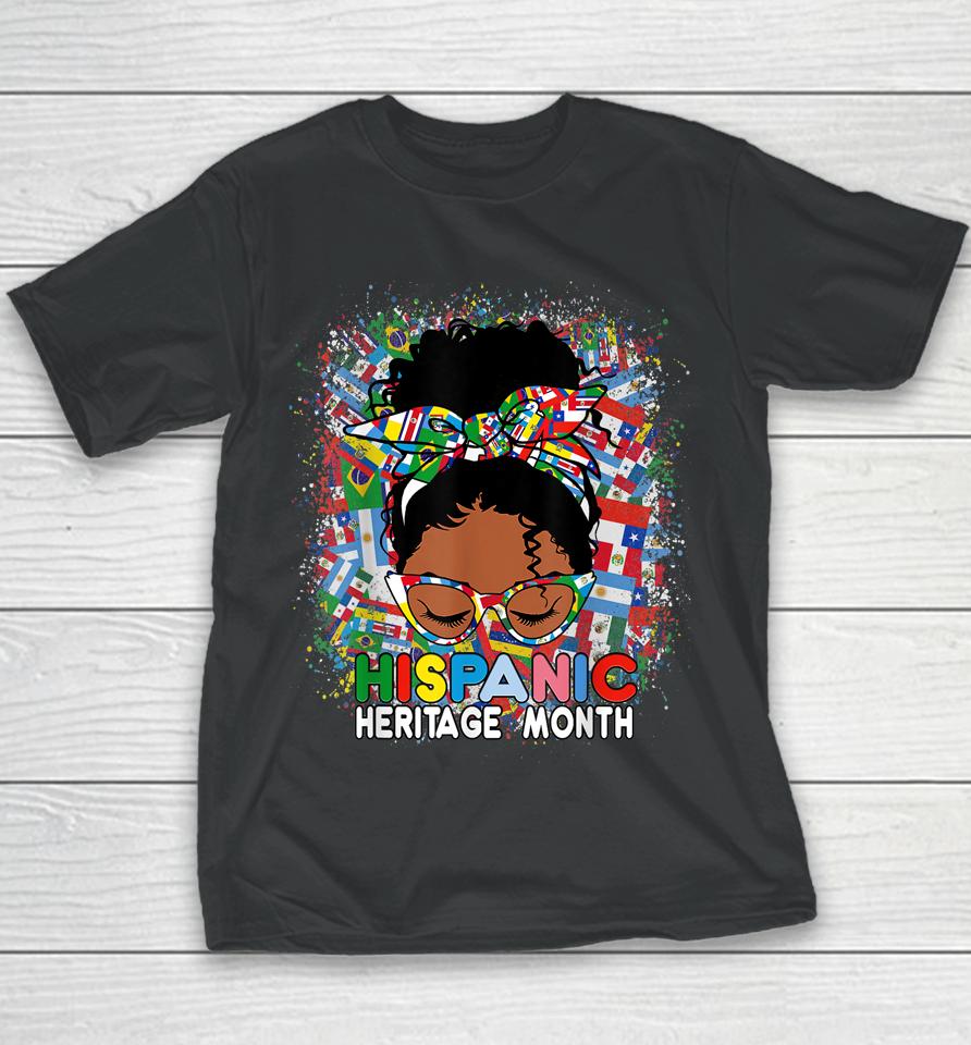 National Hispanic Heritage Month Latina Melanin Messy Bun Youth T-Shirt