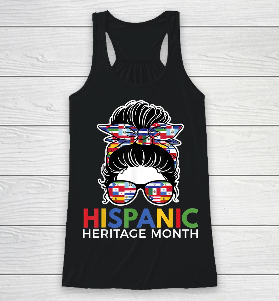 National Hispanic Heritage Month Latina Women Messy Bun Racerback Tank
