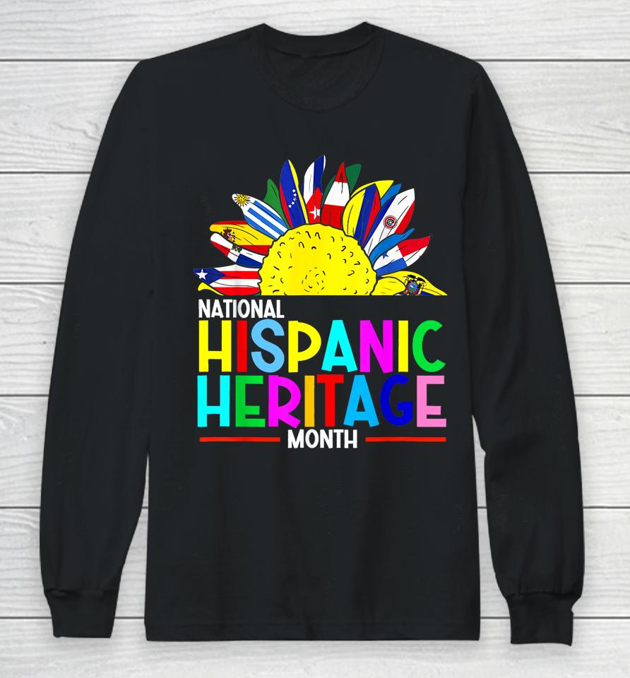 National Hispanic Heritage Month Latino Flags Sunflower Long Sleeve T-Shirt
