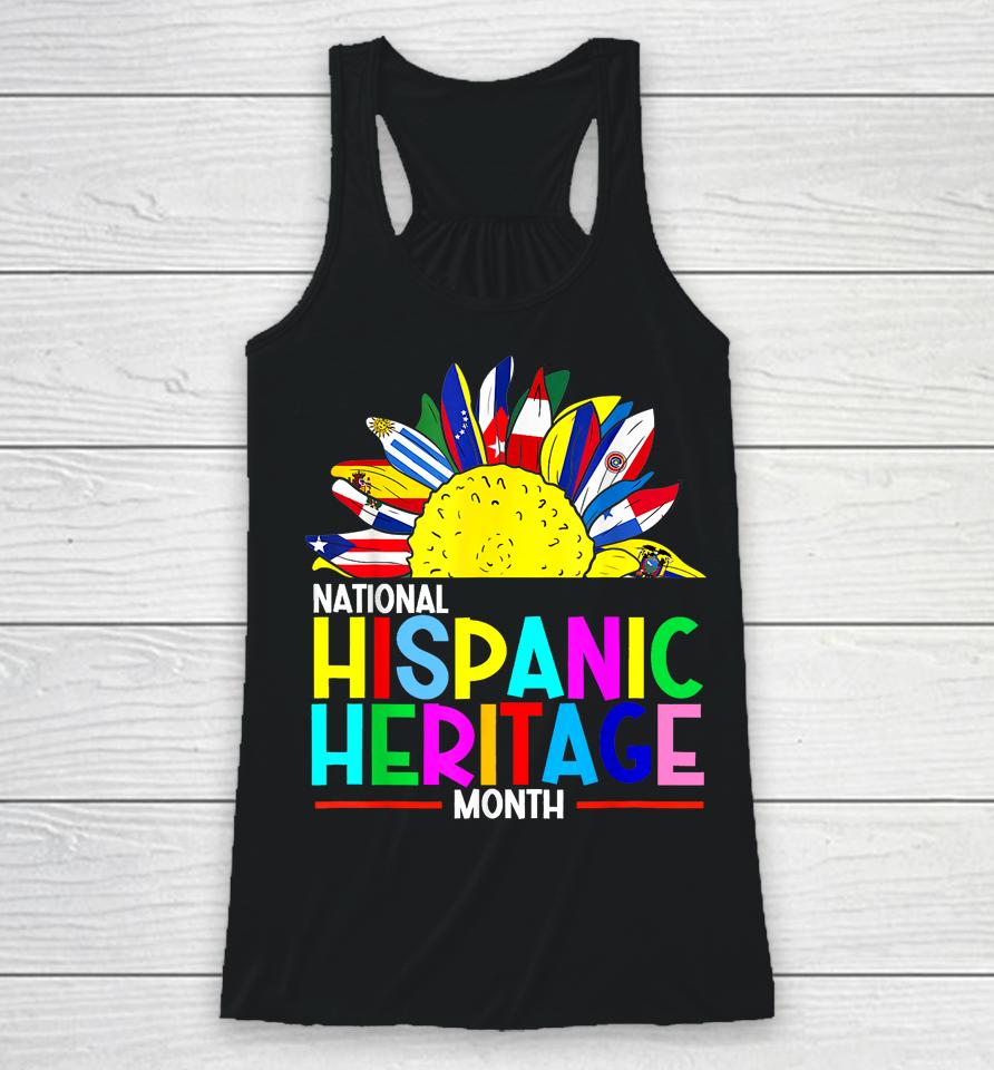 National Hispanic Heritage Month Latino Flags Sunflower Racerback Tank
