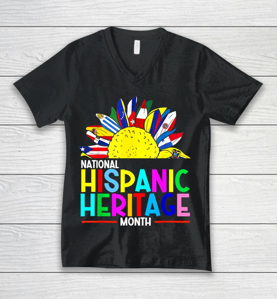 National Hispanic Heritage Month Latino Flags Sunflower Unisex V-Neck T-Shirt