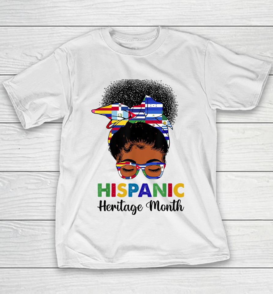National Hispanic Heritage Month Messy Bun Latin Flags Youth T-Shirt
