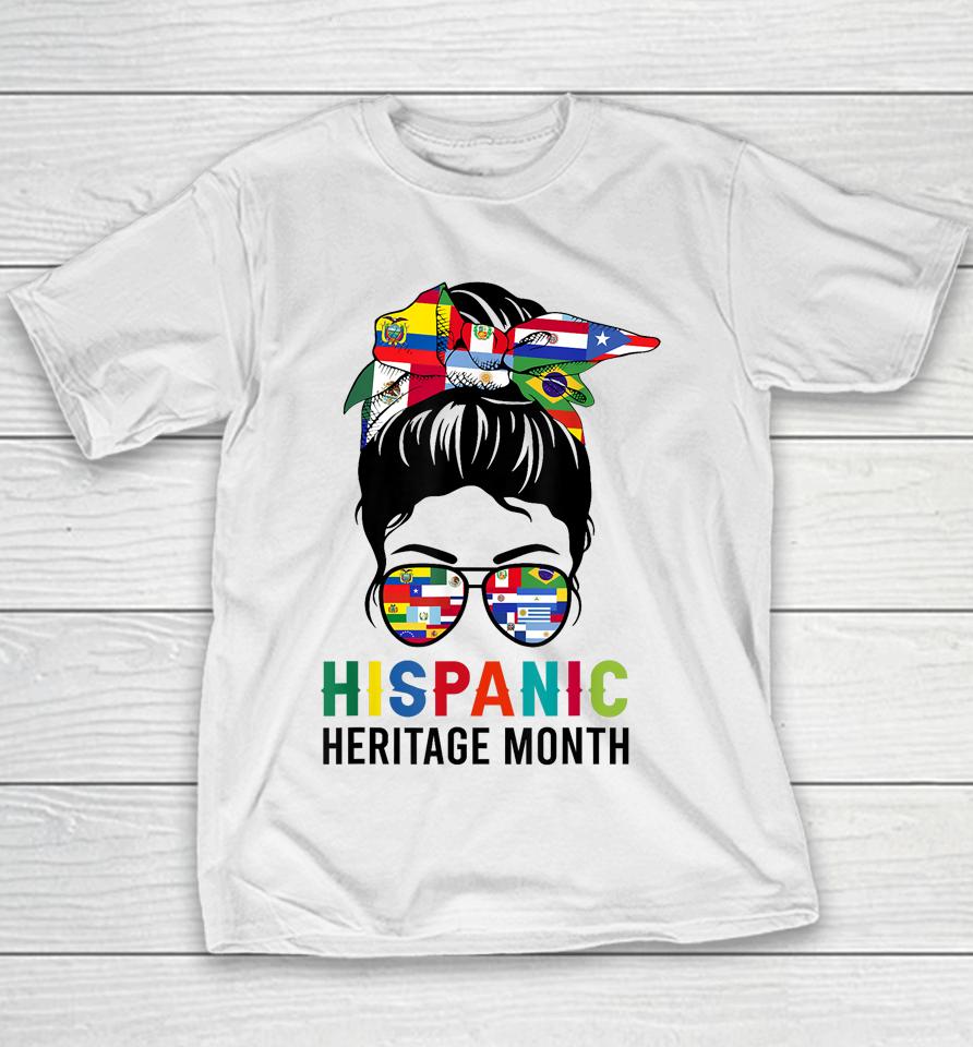 National Hispanic Heritage Month Messy Bun Latin Flags Youth T-Shirt
