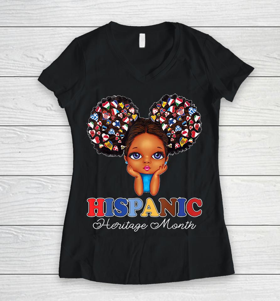 National Hispanic Heritage Month Messy Bun Women V-Neck T-Shirt