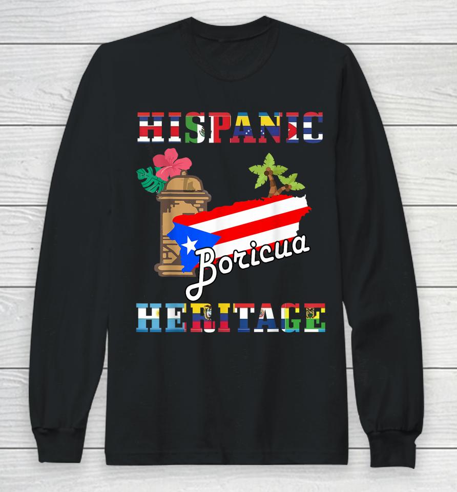 National Hispanic Heritage Month Puerto Rico Flag Boricua Long Sleeve T-Shirt