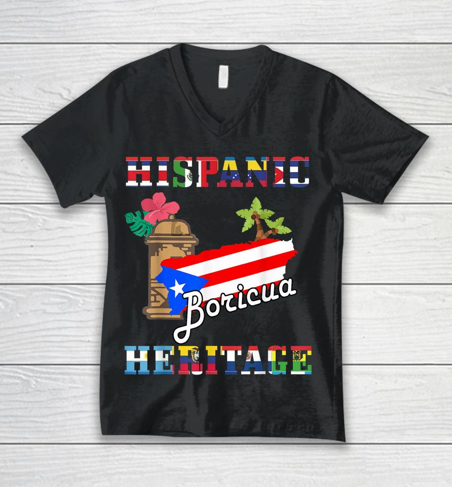 National Hispanic Heritage Month Puerto Rico Flag Boricua Unisex V-Neck T-Shirt