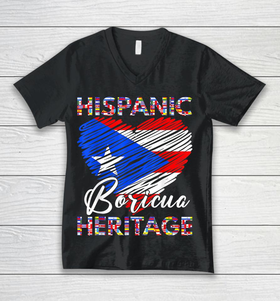 National Hispanic Heritage Month Puerto Rico Flag Boricua Unisex V-Neck T-Shirt