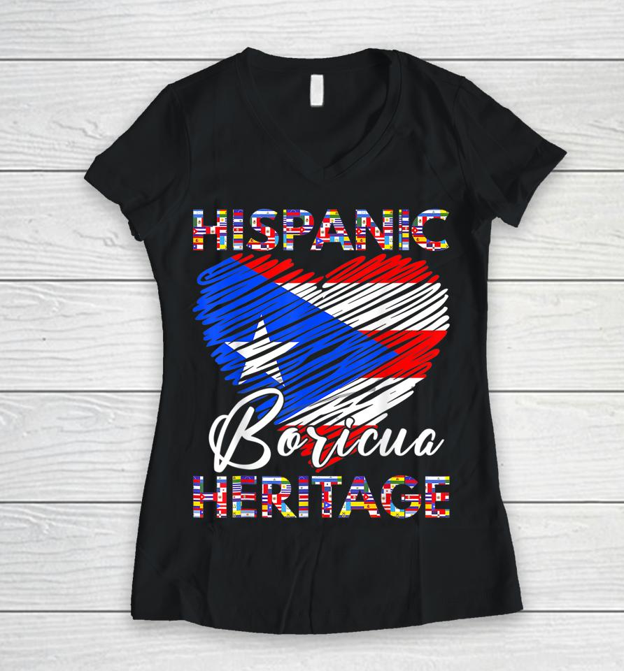 National Hispanic Heritage Month Puerto Rico Flag Boricua Women V-Neck T-Shirt