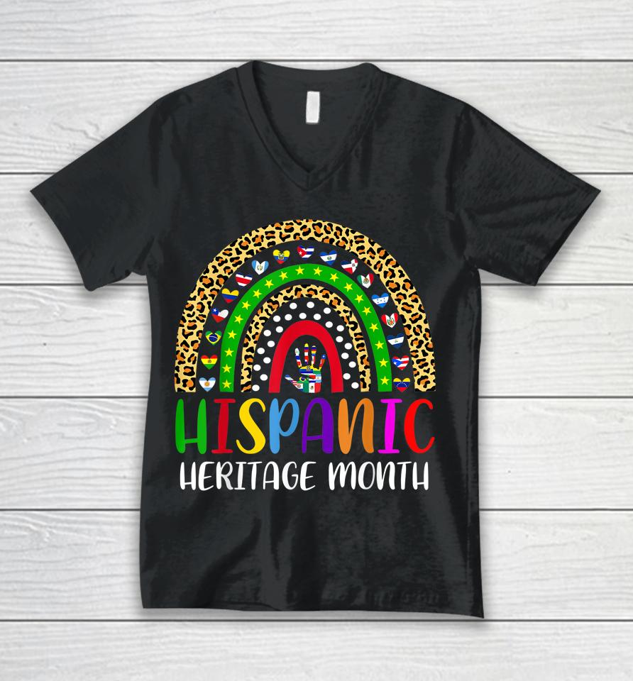 National Hispanic Heritage Month Rainbow All Countries Flags Unisex V-Neck T-Shirt
