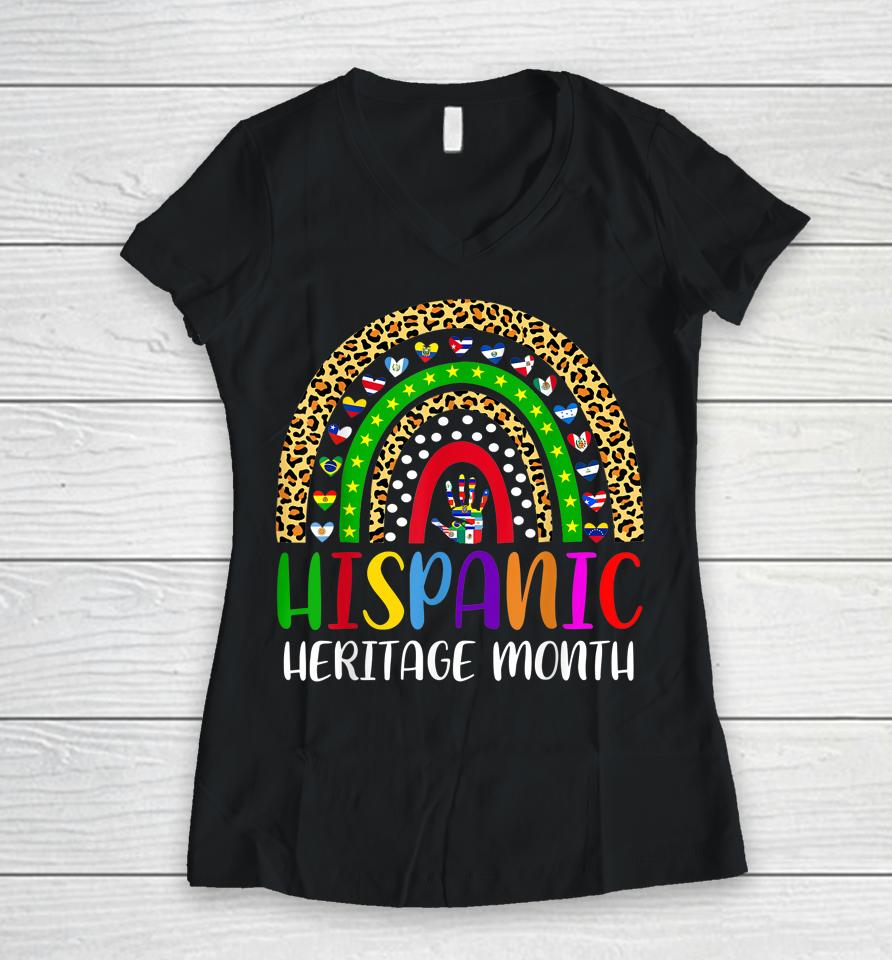 National Hispanic Heritage Month Rainbow All Countries Flags Women V-Neck T-Shirt