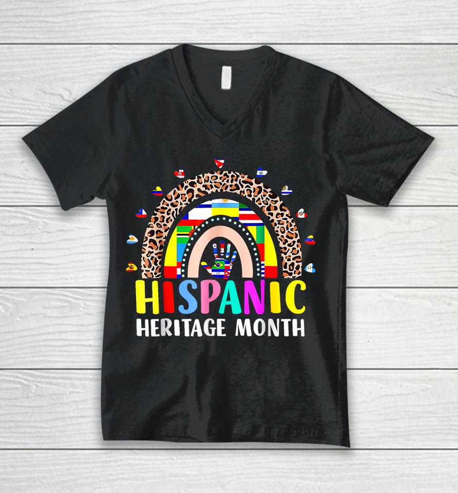 National Hispanic Heritage Month Rainbow All Countries Flags Unisex V-Neck T-Shirt