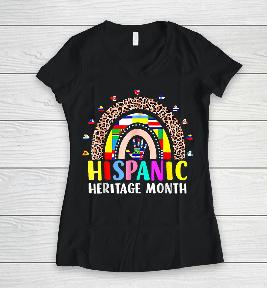National Hispanic Heritage Month Rainbow All Countries Flags Women V-Neck T-Shirt