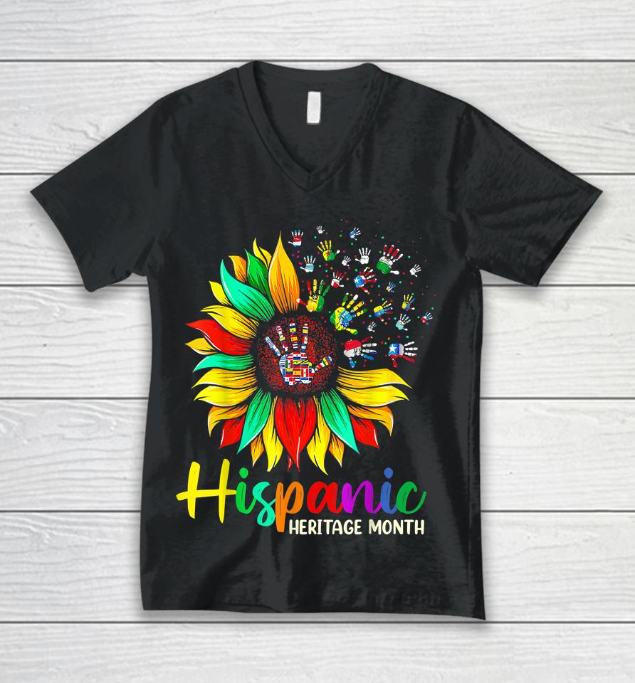 National Hispanic Heritage Month Sunflower All Countries Unisex V-Neck T-Shirt