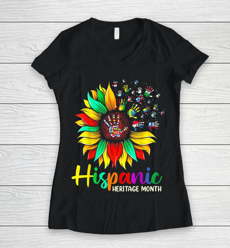 National Hispanic Heritage Month Sunflower All Countries Women V-Neck T-Shirt
