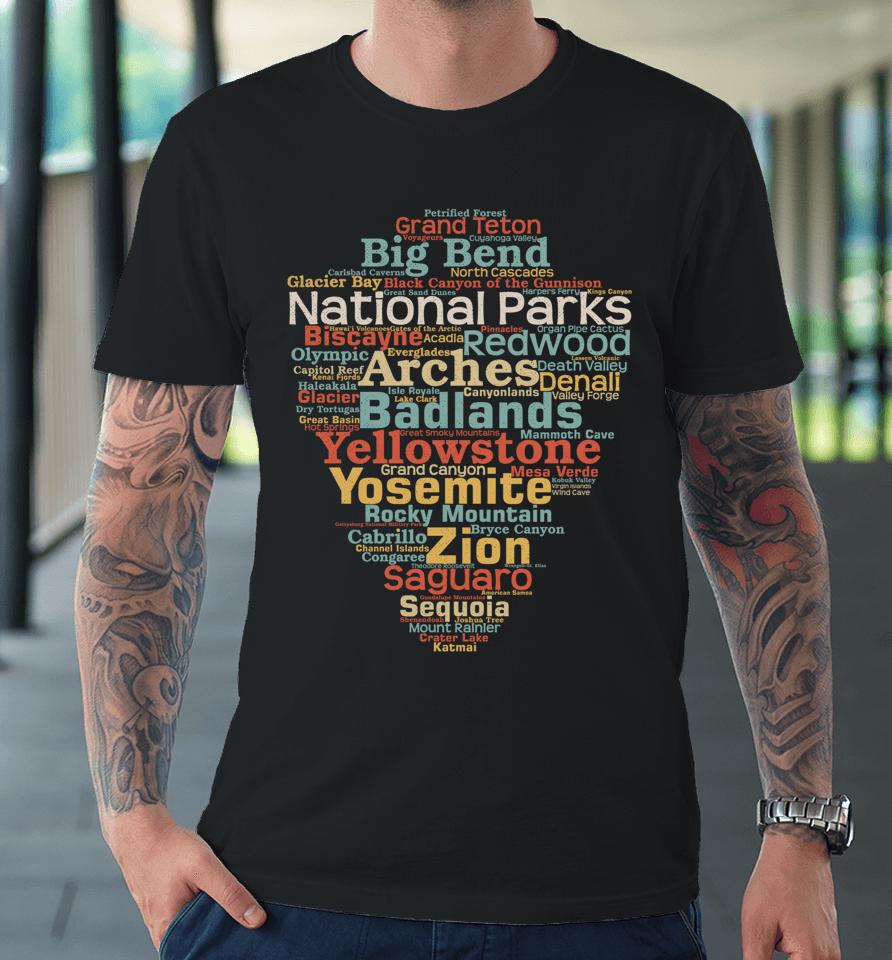 National Parks List Word Cloud Camping Hiking Premium T-Shirt
