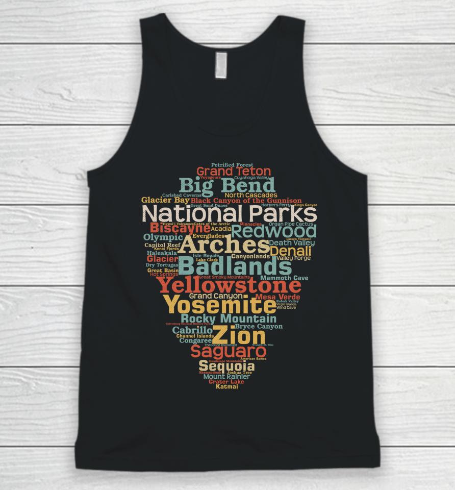 National Parks List Word Cloud Camping Hiking Unisex Tank Top