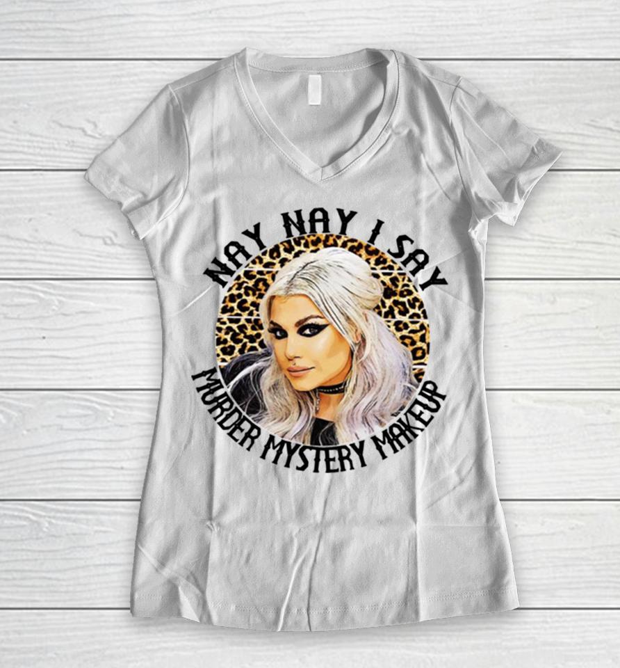 Nay Nay Murder Mystery Makeup Bailey Sarian Suspish Leopard Pattern Women V-Neck T-Shirt
