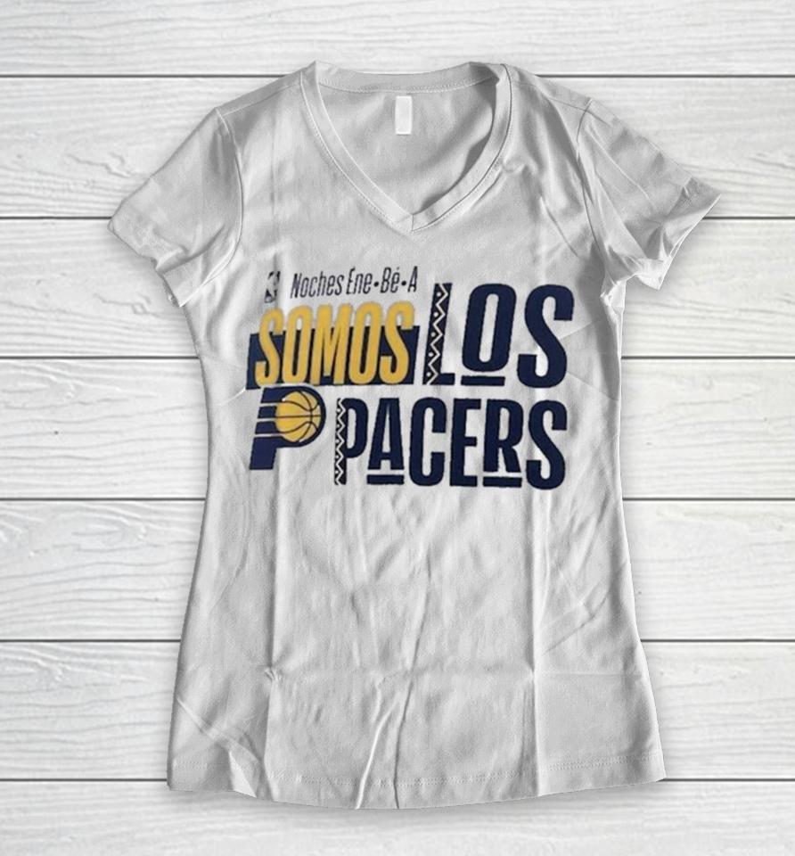 Nba Noches Ene Be A Training 2024 Indiana Pacers Somos Los Pacers Women V-Neck T-Shirt