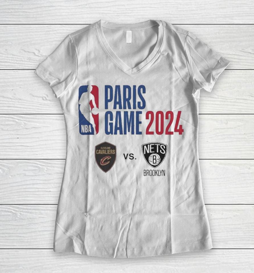 Nba Paris Game 2024 Cleveland Vs Cleveland Matchup Logo Women V-Neck T-Shirt