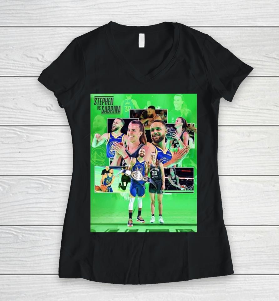 Nba Versus Wnba Stephen Curry Versus Sabrina Ionescu Was One For The Books On State Farm Saturday Nba All Star 2024 Women V-Neck T-Shirt