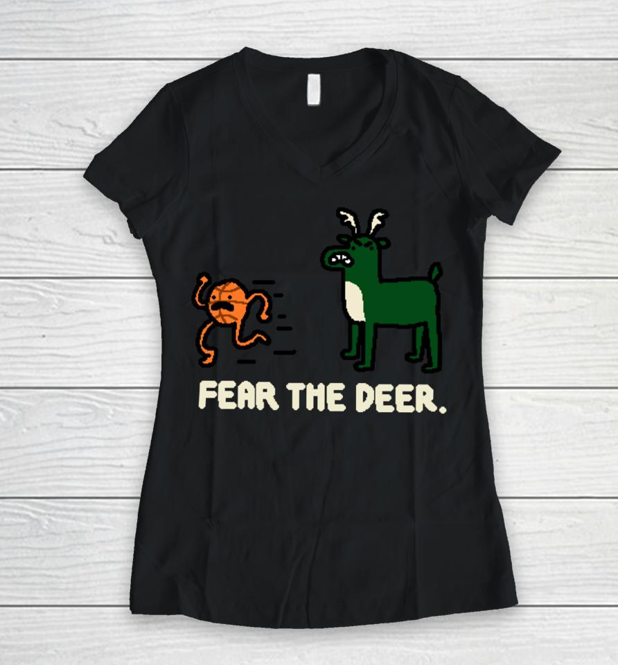 Nbapaint Milwaukee Bucks Fear The Deer Women V-Neck T-Shirt