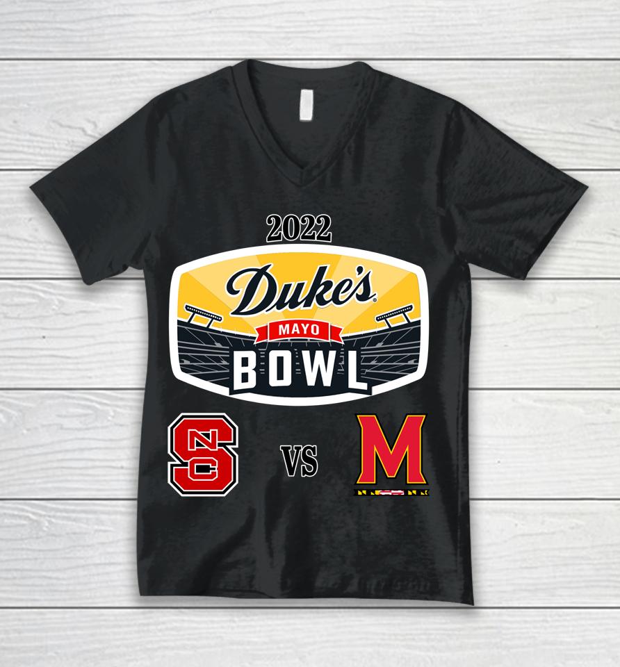 Nc State Vs Maryland 2022 Duke's Mayo Bowl Matchup Unisex V-Neck T-Shirt