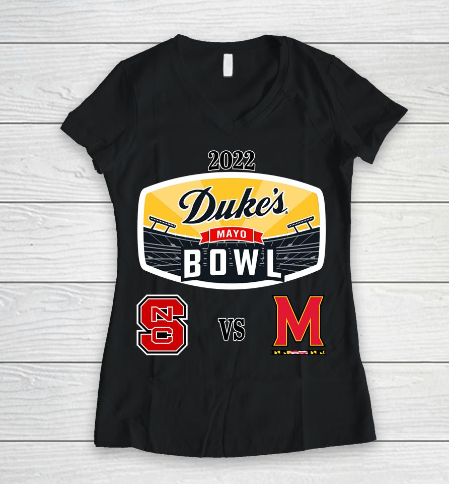 Nc State Vs Maryland 2022 Duke's Mayo Bowl Matchup Women V-Neck T-Shirt