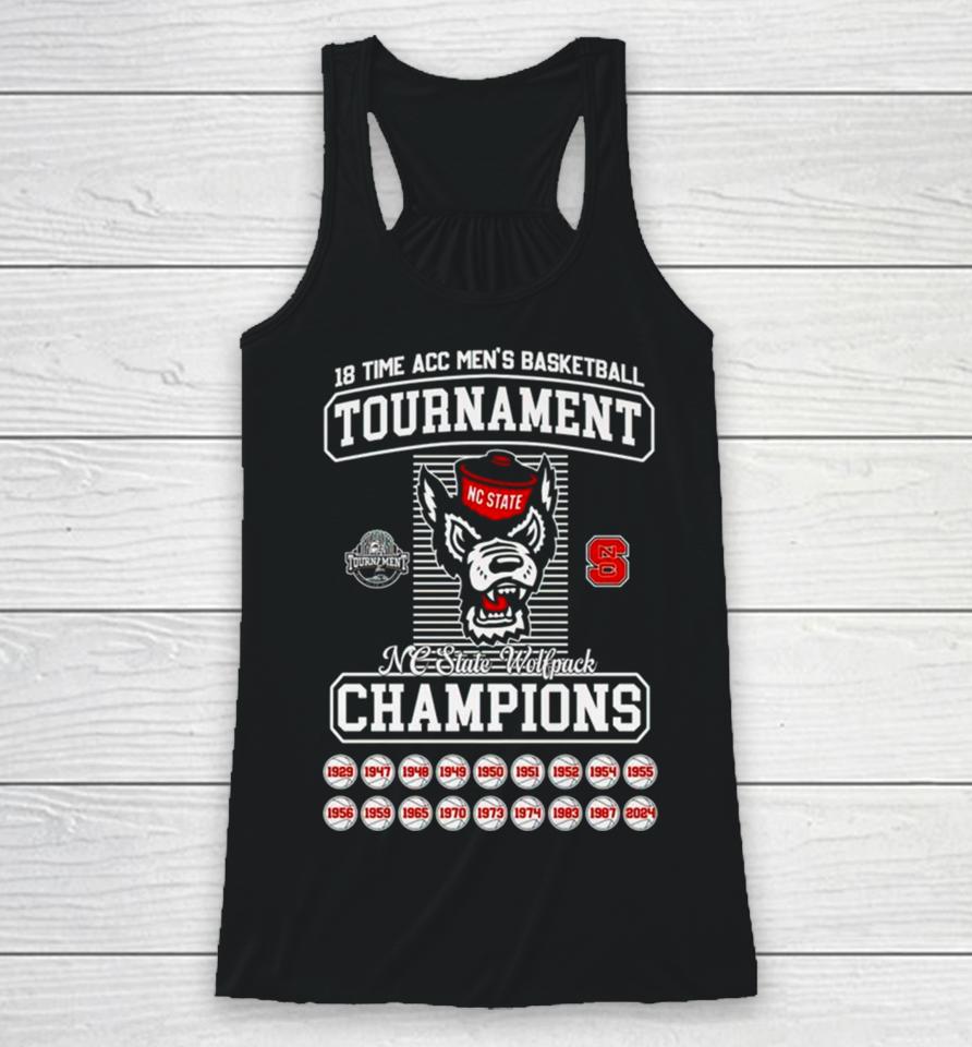 Nc State Wolf 2024 18 Time Acc Men’s Basketball Tournament Champions Racerback Tank