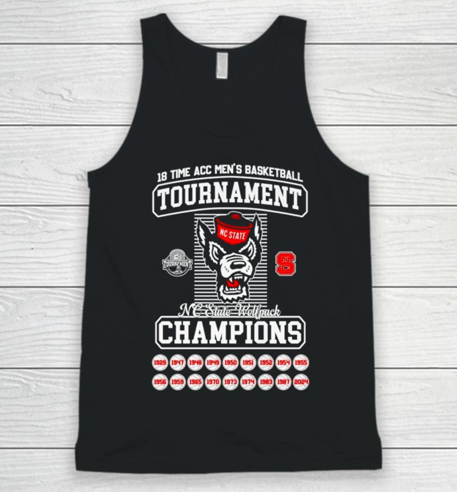 Nc State Wolfpack 2024 18 Time Acc Men’s Basketball Tournament Champions Unisex Tank Top