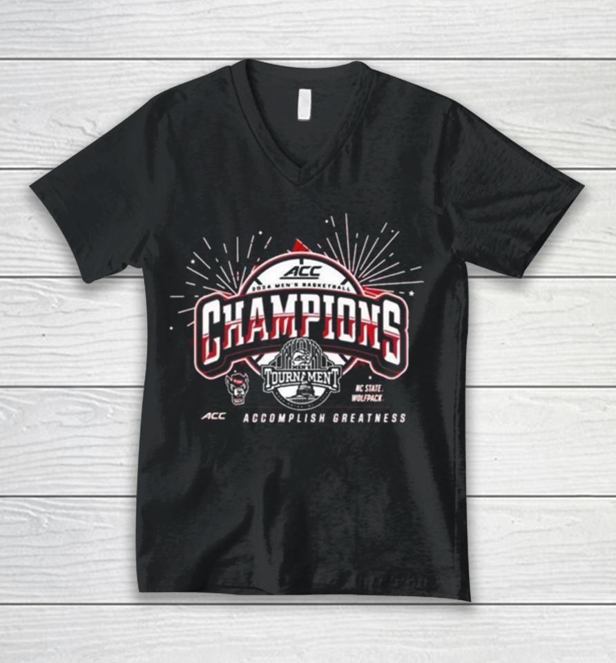 Nc State Wolfpack 2024 Acc Men’s Basketball Conference Tournament Champions Locker Room Unisex V-Neck T-Shirt