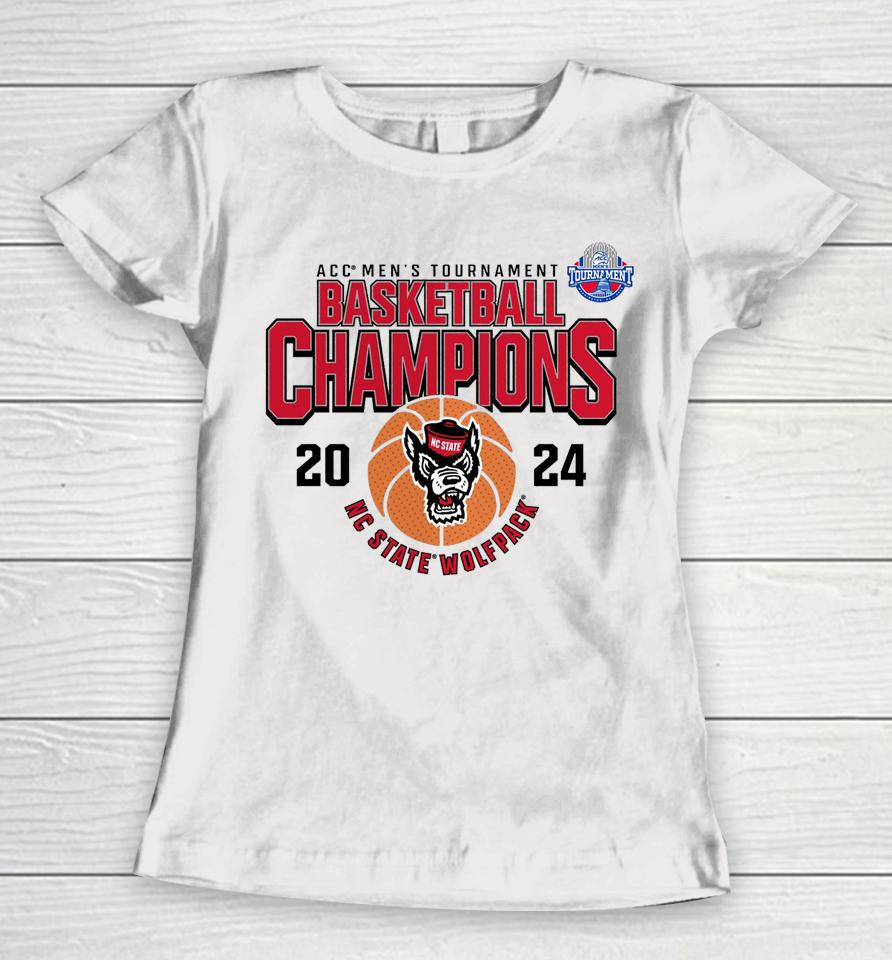 Nc State Wolfpack 2024 Acc Men's Basketball Conference Tournament Champions Women T-Shirt