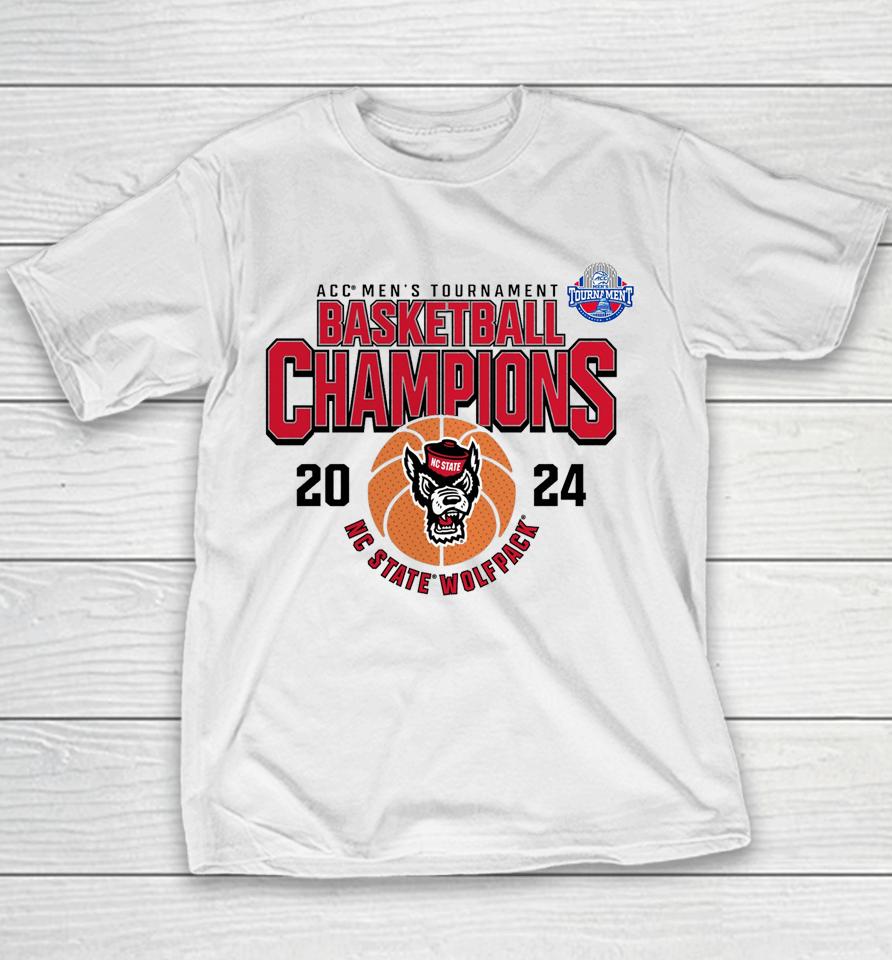 Nc State Wolfpack 2024 Acc Men's Basketball Conference Tournament Champions Youth T-Shirt