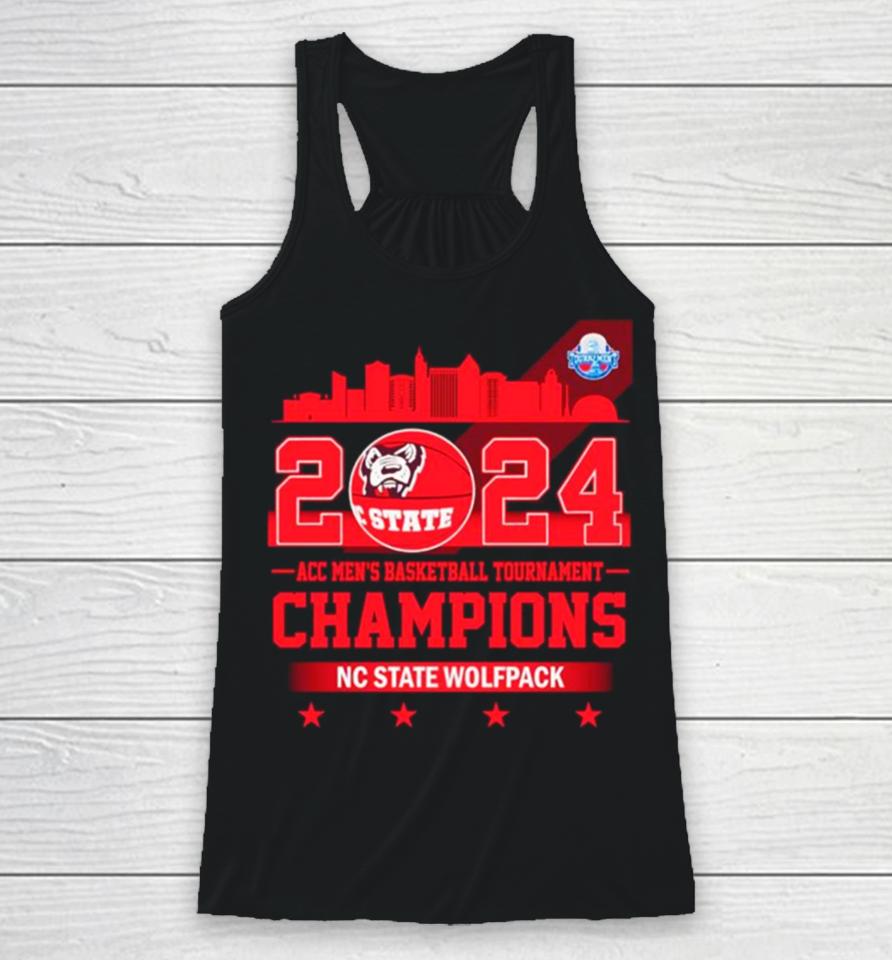 Nc State Wolfpack 2024 Acc Men’s Basketball Tournament Champions Skyline Racerback Tank