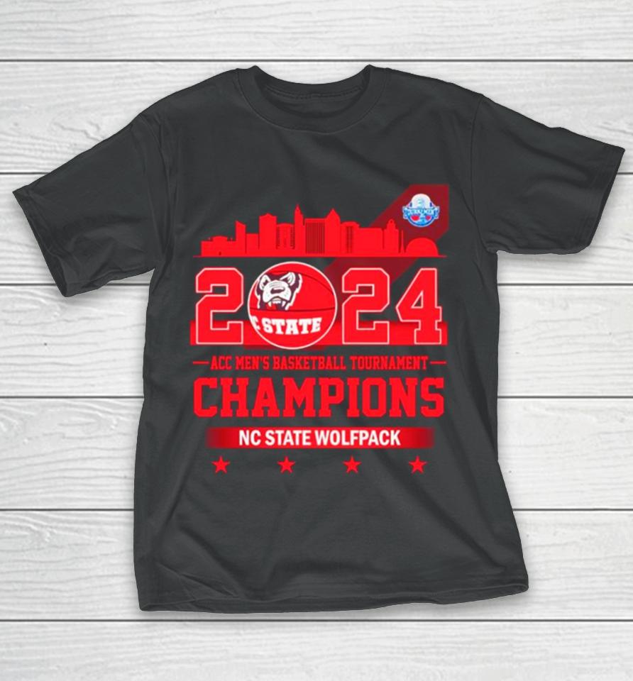 Nc State Wolfpack 2024 Acc Men’s Basketball Tournament Champions Skyline T-Shirt