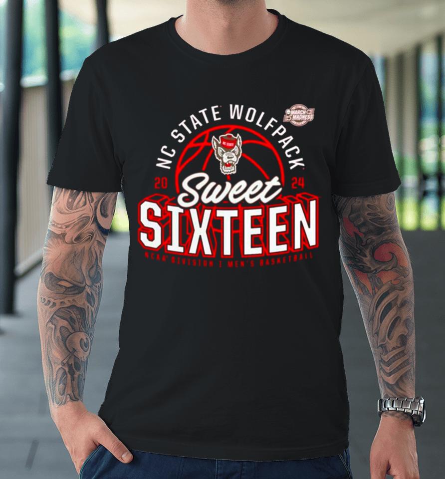 Nc State Wolfpack 2024 Ncaa Men’s Basketball Tournament March Madness Sweet Sixteen Defensive Stance Premium T-Shirt
