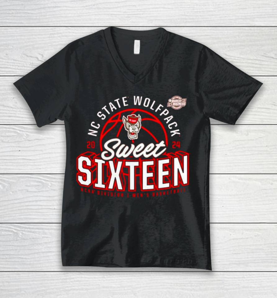 Nc State Wolfpack 2024 Ncaa Men’s Basketball Tournament March Madness Sweet Sixteen Defensive Stance Unisex V-Neck T-Shirt