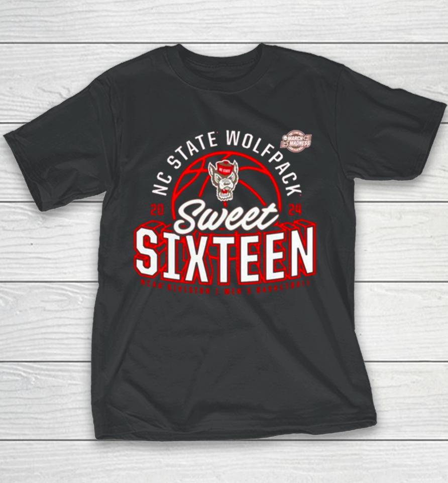 Nc State Wolfpack 2024 Ncaa Men’s Basketball Tournament March Madness Sweet Sixteen Defensive Stance Youth T-Shirt