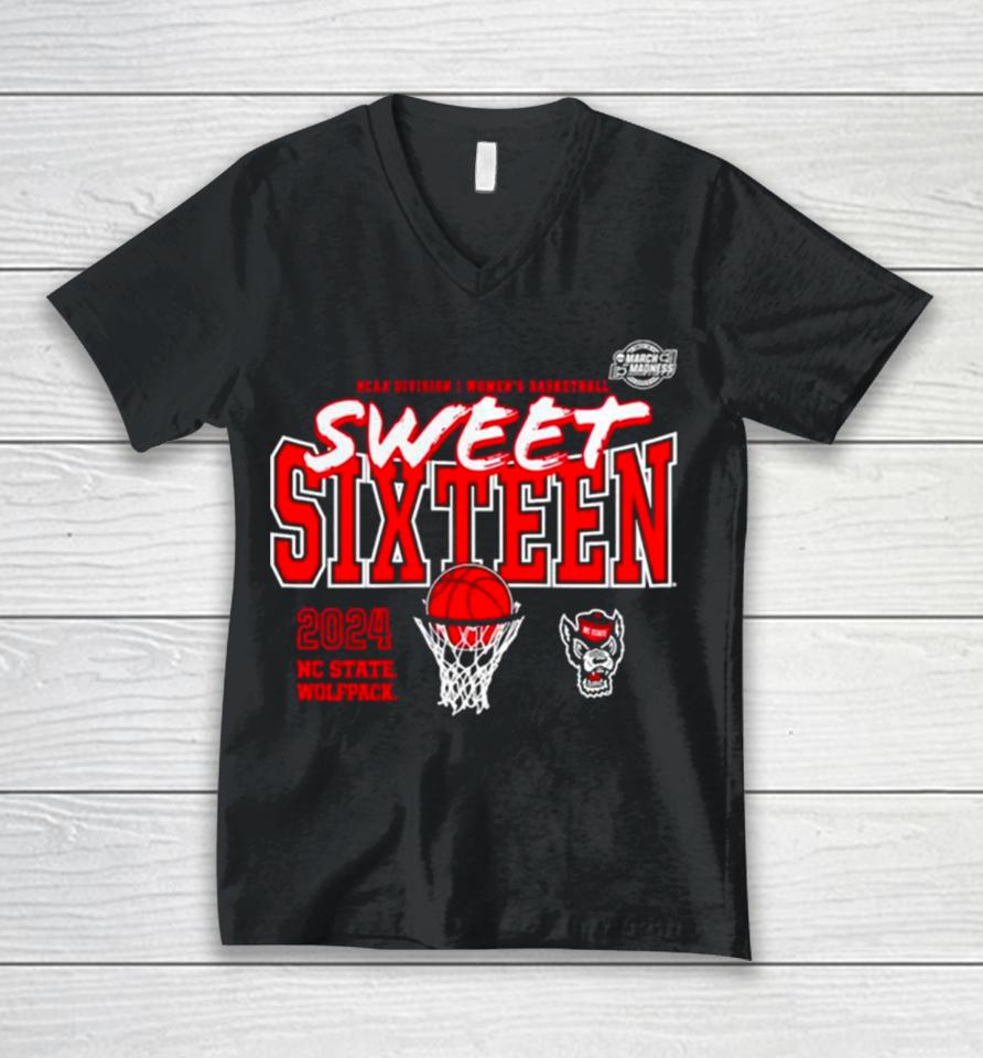 Nc State Wolfpack 2024 Ncaa Women’s Basketball Tournament March Madness Sweet 16 Fast Break Unisex V-Neck T-Shirt