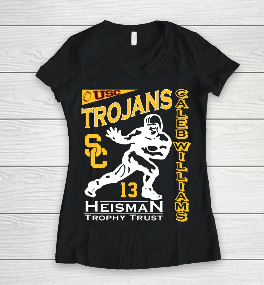 Ncaa 2022 Caleb Williams Usc Trojans Heisman Trophy Winner Women V-Neck T-Shirt