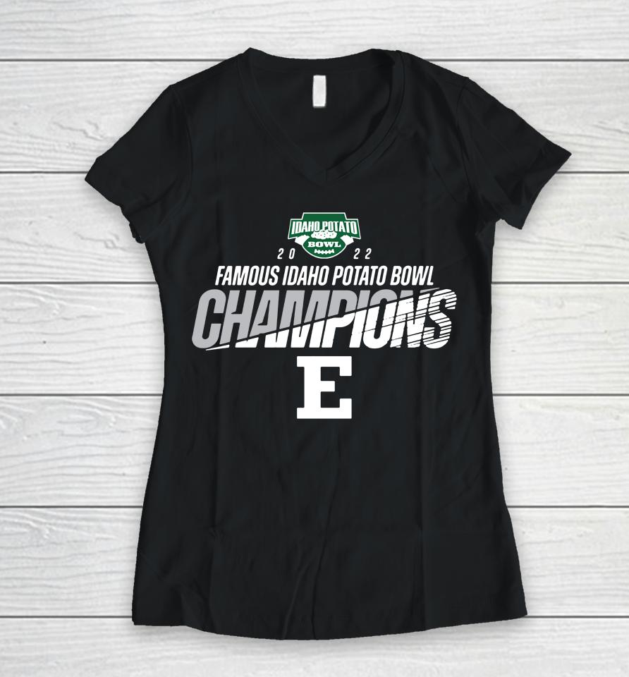 Ncaa 2022 Potato Bowl Eastern Michigan Champions Green Women V-Neck T-Shirt