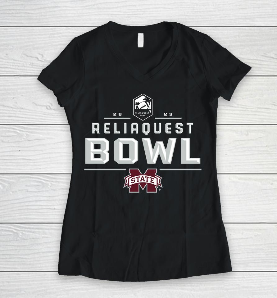 Ncaa 2022 Reliaquest Bowl Miss State Tonal Red Women V-Neck T-Shirt
