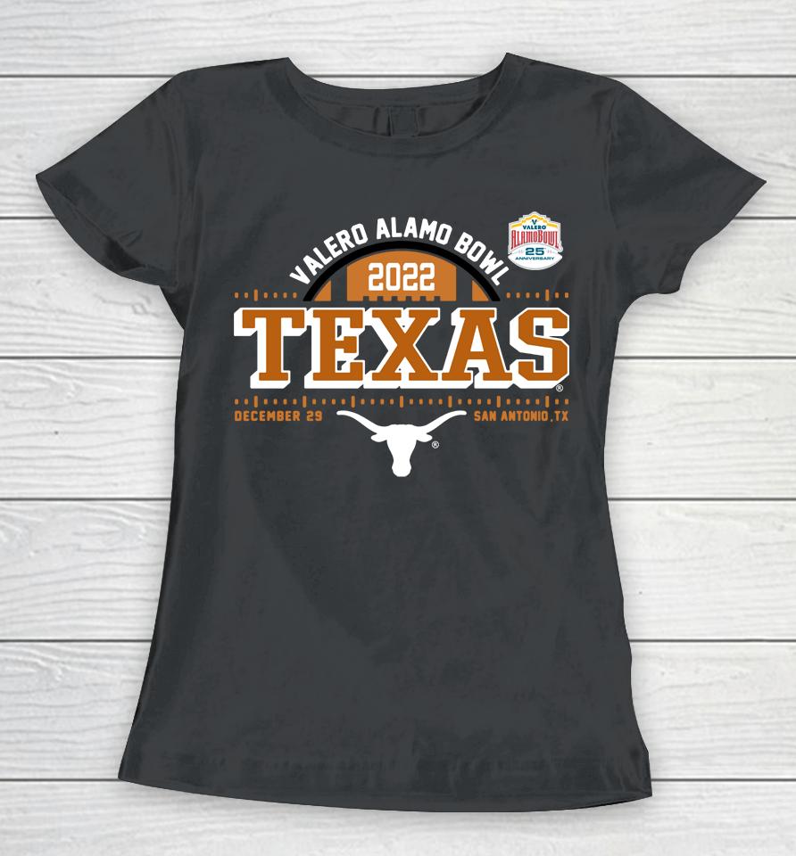 Ncaa 2022 Texas Longhorns Burnt Valero Alamo Bowl Bound Women T-Shirt