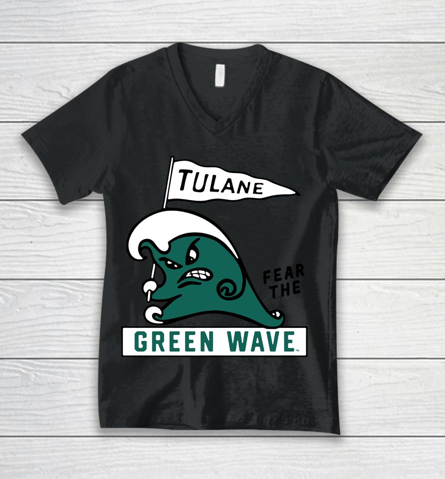 Ncaa 2022 Tulane Green Wave Fear The Green Wave Unisex V-Neck T-Shirt