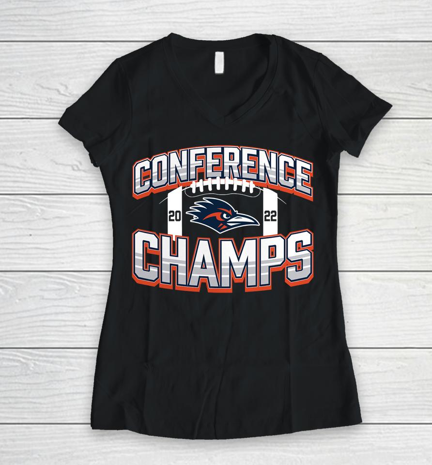 Ncaa 2022 Utsa Roadrunners Conference Champions C-Usa Football Icon Bold Women V-Neck T-Shirt