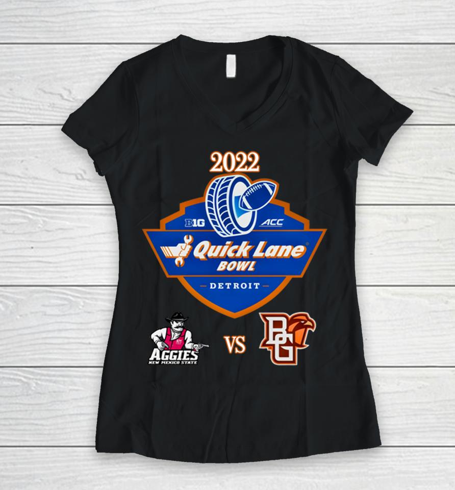 Ncaa Aggies Of New Mexico Vs Falcons Of Bowling Green Ohio 2022 Quick Lane Bowl Matchup Women V-Neck T-Shirt