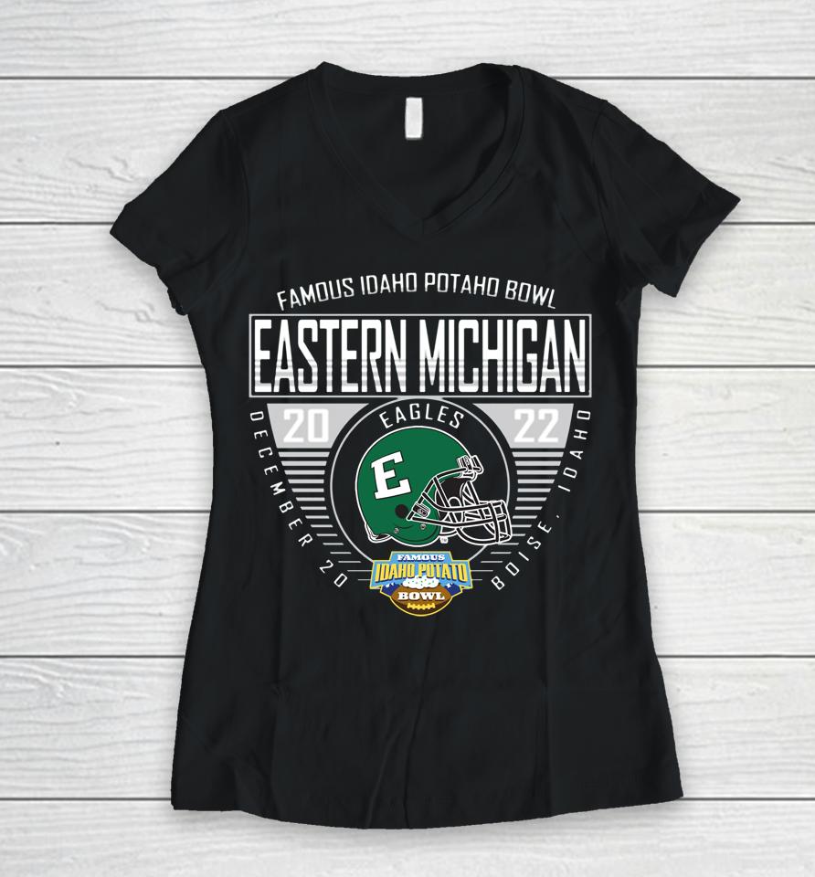 Ncaa Green Eastern Michigan 2022 Famous Idaho Potato Bowl Bound Women V-Neck T-Shirt