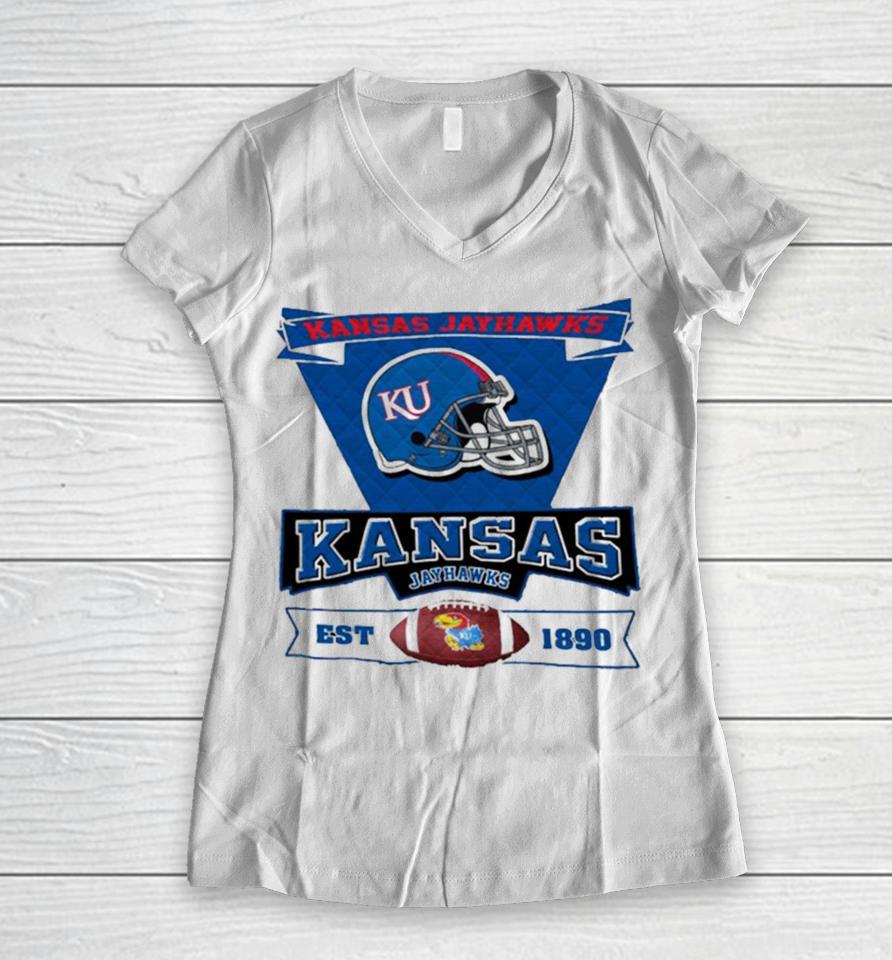 Ncaa Kansas Jayhawks Basketball Est 1890 Women V-Neck T-Shirt