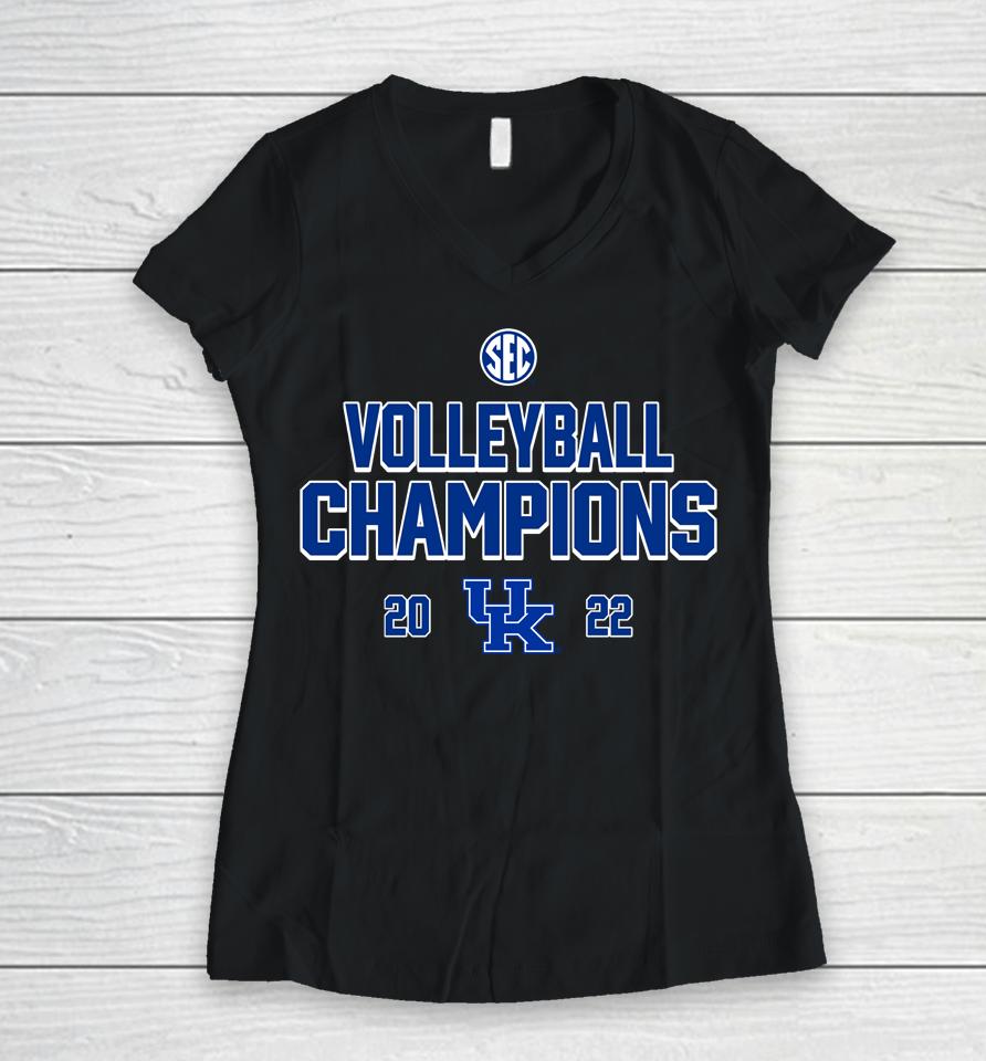 Ncaa Kentucky Wildcats 2022 Sec Volleyball Regular Season Champions Women V-Neck T-Shirt