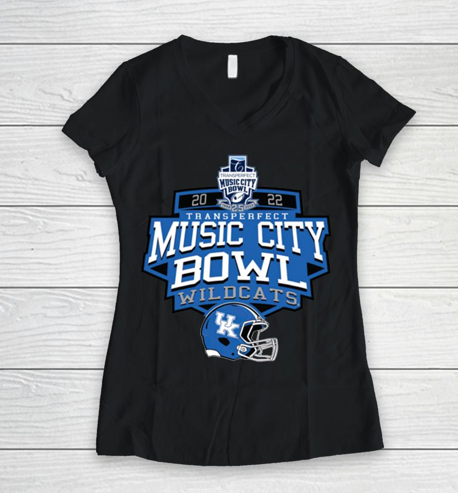 Ncaa Kentucky Wildcats Football 2022 Transperfect Music City Bowl Women V-Neck T-Shirt